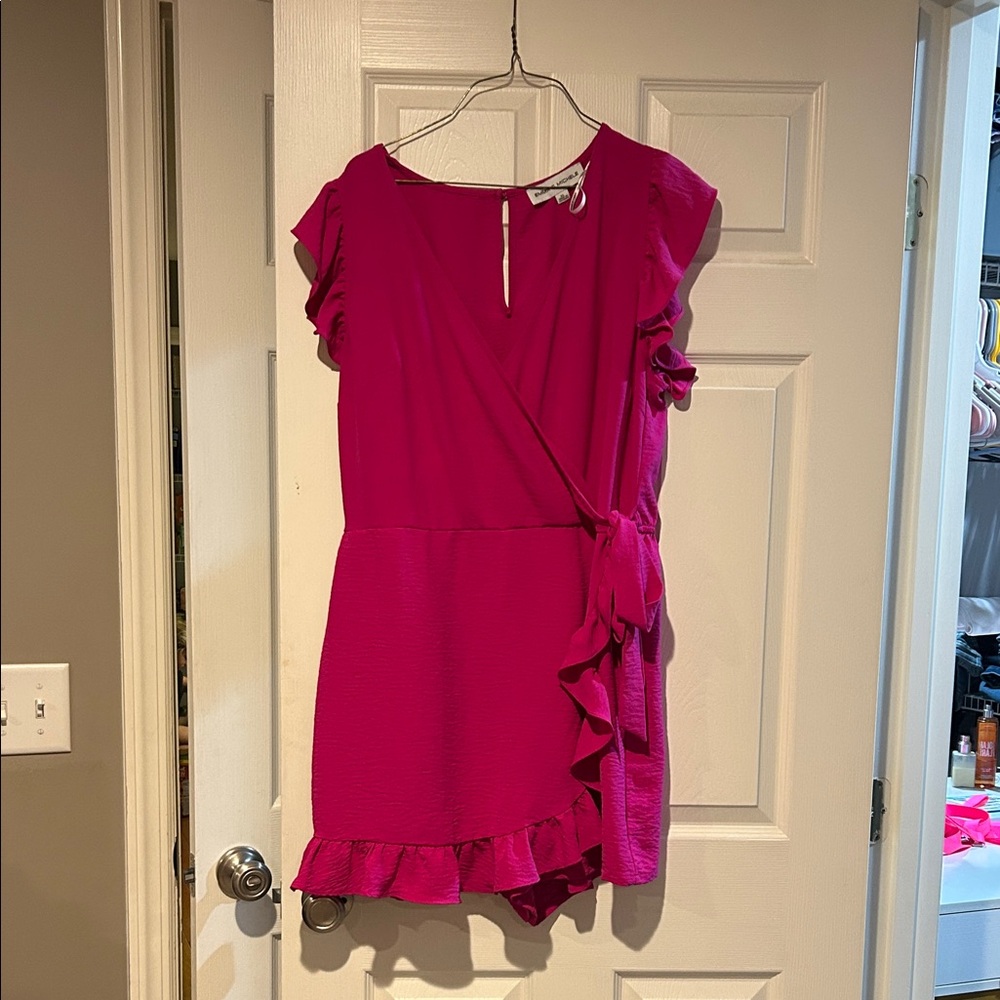 Vibrant Pink Ruffle Wrap Dress